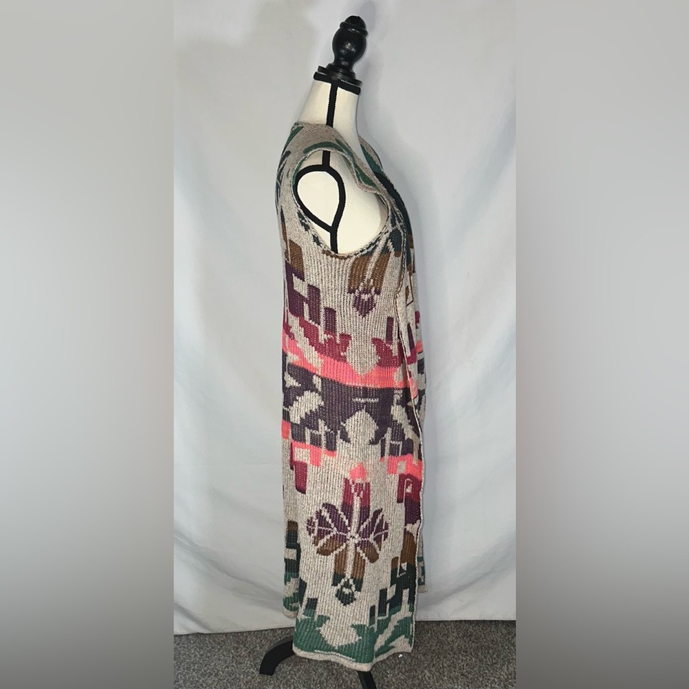 Cecilia Prado Open Front Long Sweater Vest Aztec Colorful Anthropologie Size M - Picture 7 of 12